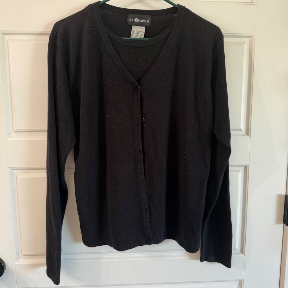 Vintage 90s Sag Harbor Diamond design shirt cardigan set black womens large